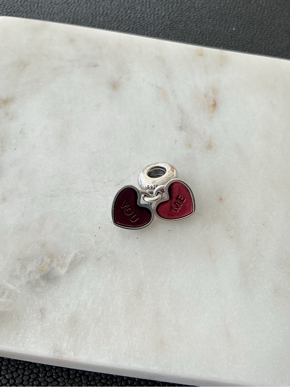 Pandora - Silver Double Heart 'You' 'Me' Bead with Red Enamel